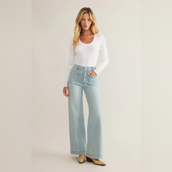 Z Supply Light Wash Wide Leg Jeans - Picture 2 of 8